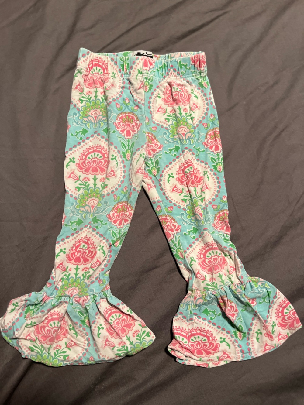 Mud Pie Aqua and Pink Floral Girls Flared Leggings